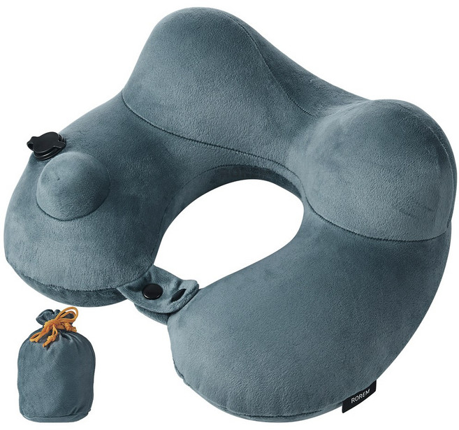 로렘 원터치 미세 공기압조절 에어펌프 목베개 쿠션, 그레이, 1개