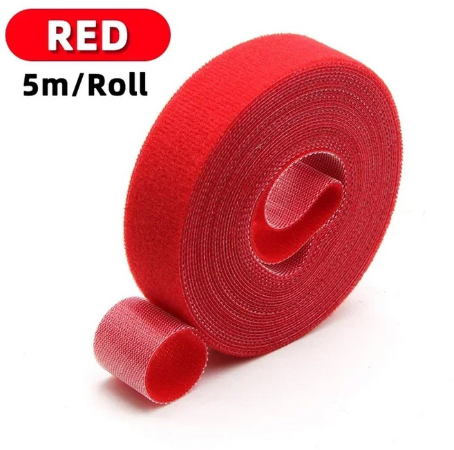 5m 자체 루프 패스너 주최자 DIY 클립 홀더 관리 타이 액세서리 스트랩 재사용 와이어 번들 케이블 가능한 접착 나일론, Red x 1 roll, Red X 1 roll, 1개