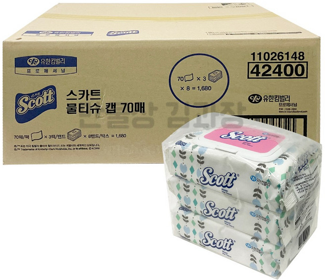 유한킴벌리 스카트 물티슈 캡형, 70매입, 24개
