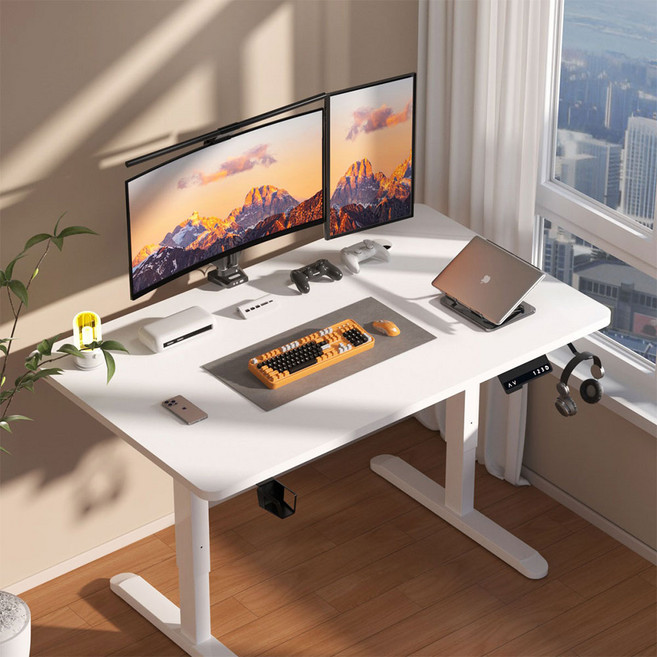 Fahomiss 전동 모션데스크 높이조절 스탠딩 책상 공부 사무용 컴퓨터책상, 화이트