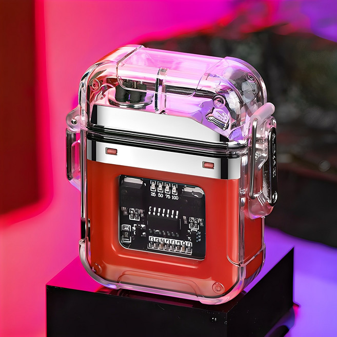 감성 투명 아크 전기 라이터 LED 플라즈마 캠핑 랜턴 겸용 C타입 USB 충전식 미니 방수 스파크 라이타 조명, 1개, R99567R(레드, 레드