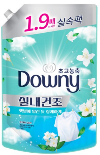 다우니 실내건조 초고농축 섬유유연제 프레시 클린 자스민향 리필, 1.35L, 1개