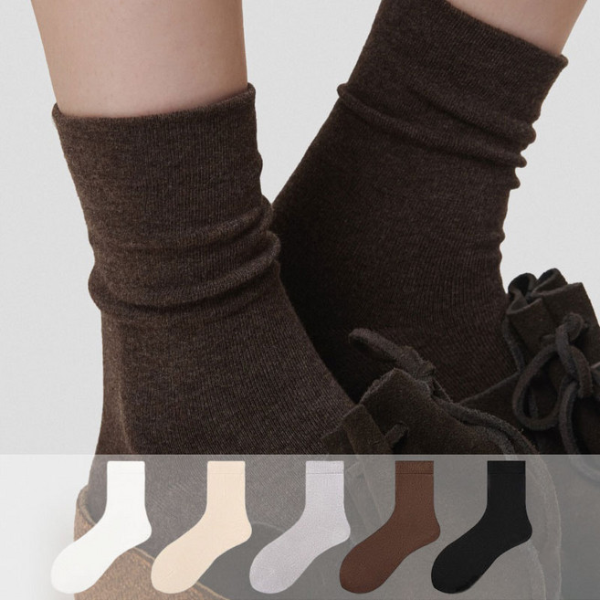 Banjiwu 여성 양말 순색 겨울 양말 중목 양말 장목 양말 중목 양말 운동 양말 무압박 면 양말 5족 세트