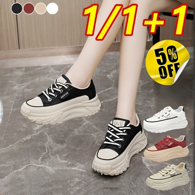 두꺼운 밑창 캐주얼 여성 키높이 신발 5cm 논슬립 여성 운동화 240 여성 키높이신발 5cm, 레드X1켤레(1+1 아님!)