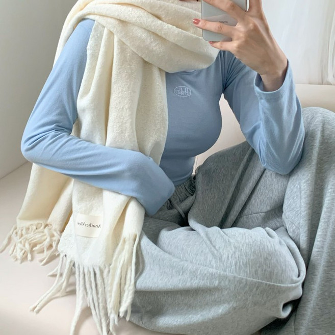 어나더뷰 2921 [10컬러] 모던 베이직 머플러 심플 단색 간절기 겨울 목도리 수술 빅사이즈 롱 커플 남녀공용 숄 선물