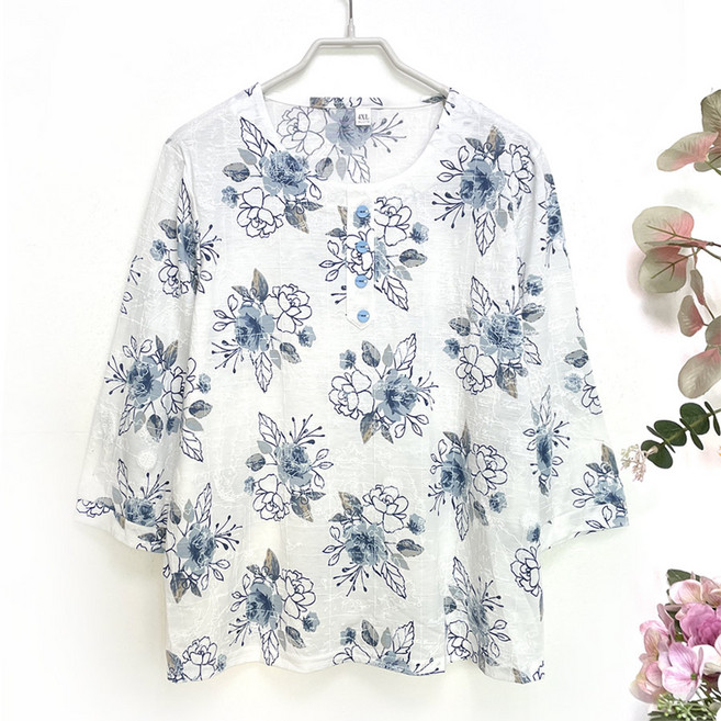 국민할매 할머니옷 엄마옷 여름 데일리 루이스 면 라운드 7부 티셔츠[CH-T23] 요양원옷