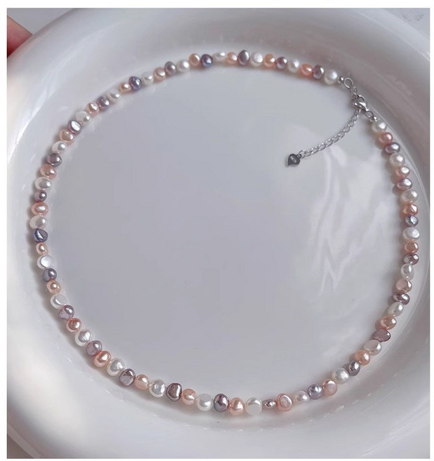 씨투템 천연 담수 진주 실버 925 초커 목걸이 네크리스 6mm