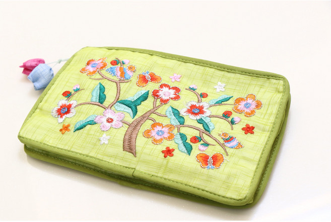 전통 모시 꽃자수 파우치 통장지갑