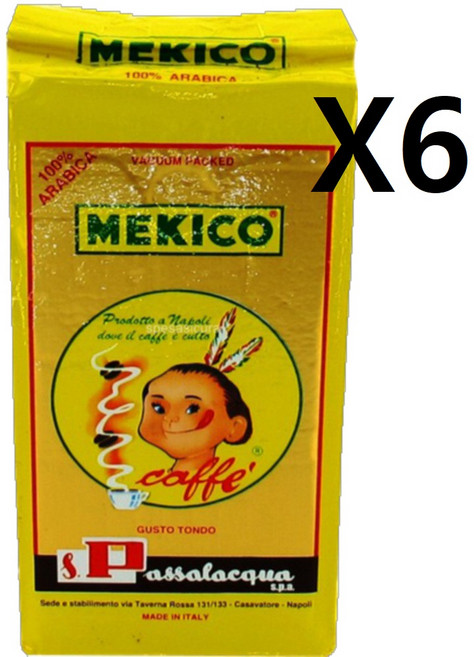 이탈리아 나폴리 파사라쿠아 멕시코 분쇄 커피 250gx6개 모든 커피 머신용 아라비카 (일리 드롱기 필립스), 250g