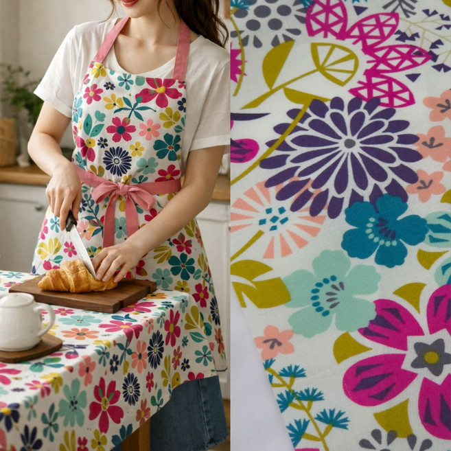 프리미엄 코튼면 옥스포드 플라워 나염원단 봄 패브릭천