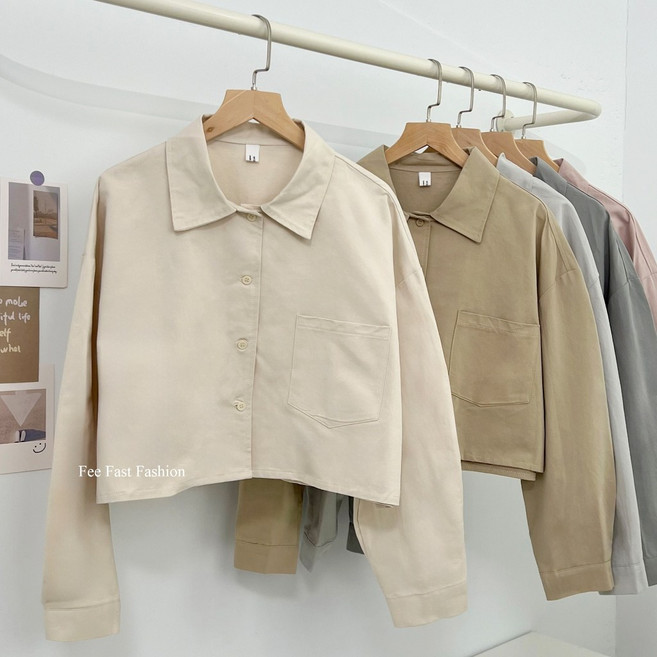 短版水洗棉大口袋外套，排釦西裝襯衫