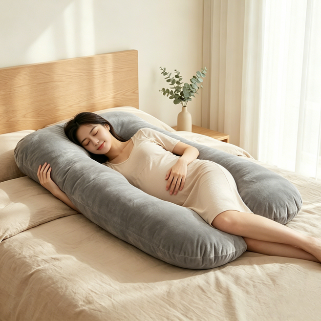 NUNUHANA U자 임산부 바디필로우 안고자는 베개, 그레이