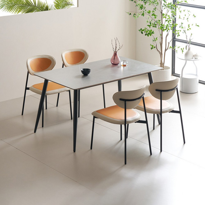 라로퍼니처 에디션 1250 1400 포세린 통 세라믹 실리콘 스킨 가죽 4인 식탁 세트, 구성:그레이 상판