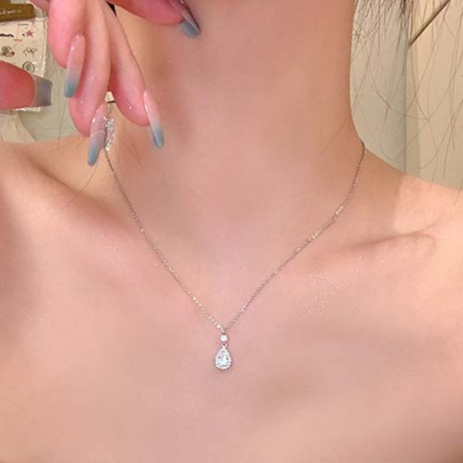 여성 하객 물방울 큐빅 슬림 체인 목걸이 A1255