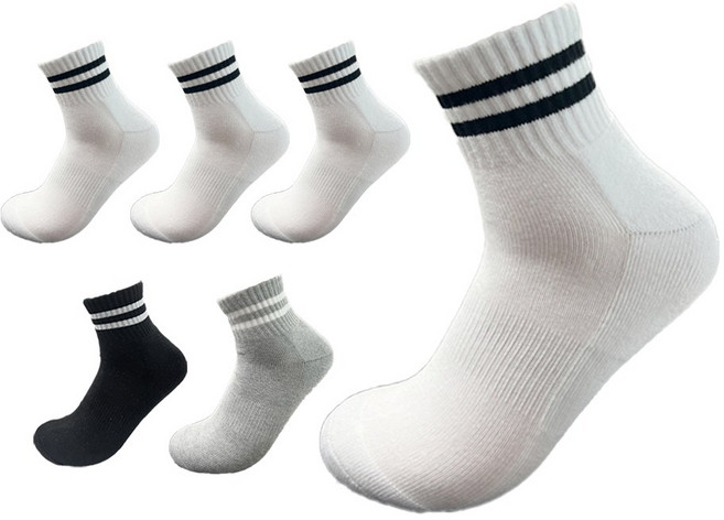 비바슈슈 남성용 스포츠 쿠션 면양말 단목 스트라이프 6켤레