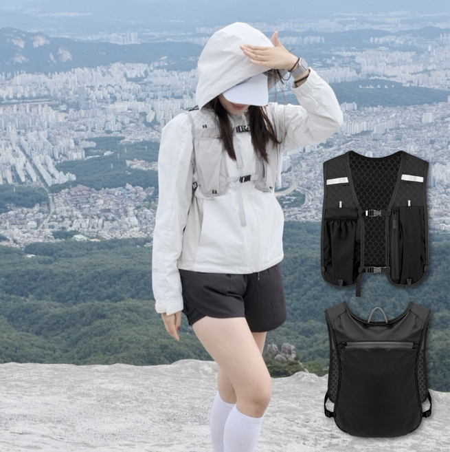 누바르 완벽밀착 초경량 트레일 러닝 조끼 아웃도어 등산 가방 백팩, 딥블랙, 1개