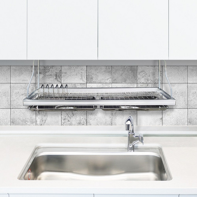 뉴해피 천장형 식기건조대 850 모던 / 싱크선반 상부장 피스 부착형