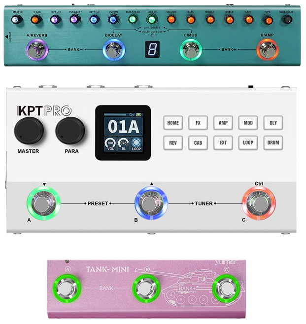 Yuimer TANK-MINI 기타 베이스 멀티 효과 페달 조정 가능한 효과 시퀀스 체인 더 많은 효과 지능형 기타/베이스 이펙터, 1개