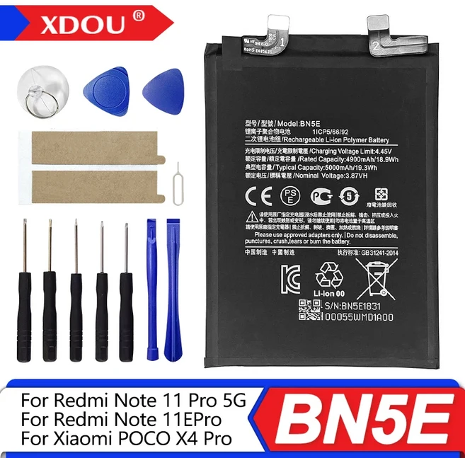 Xiaomi Redmi Note 11 Pro 5G POCO X4 PRO 전화 교체 배터리 용 새 BN5E 5000mAh, 1개, 01 BN5E TOOLS
