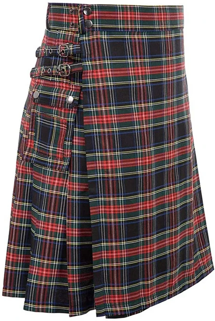 남성 스코틀랜드 전통 하이랜드 타탄 킬트 100% jins katun Kilt hibrida kotak Modern lipit Tartan tradi, 07 S, 03 빨간색