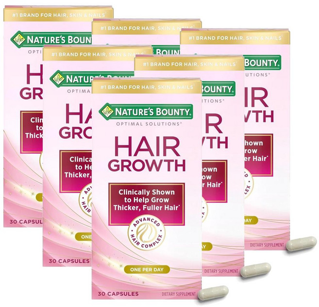 네이처스 바운티 헤어 그로스 비오틴 10000mcg 아르기닌 마그네슘 캡슐 Nature's Bounty Hair Growth Biotin Silicon Arginine, 6개, 30정