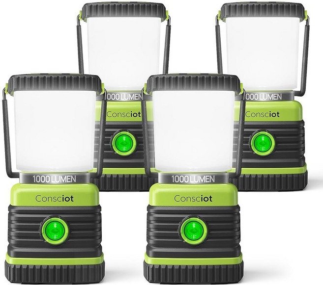 LED 캠핑 랜턴 Consciot 배터리 전원 랜턴 손전등 1000LM 4가지 조명 모드 IPX4 방수 실내 실외용 생존 키트 가정 정전 허리케인 스톰 10176, 4팩