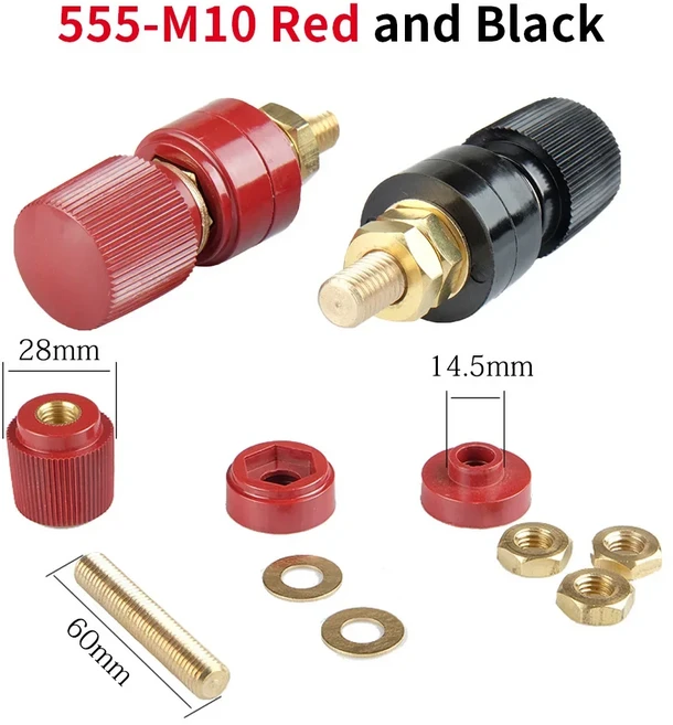배터리 배선 볼트 M6 M10 전원 단자 스터드 패널 333 555 시리즈 구리 및 나사, 09 555-M10Red and Black