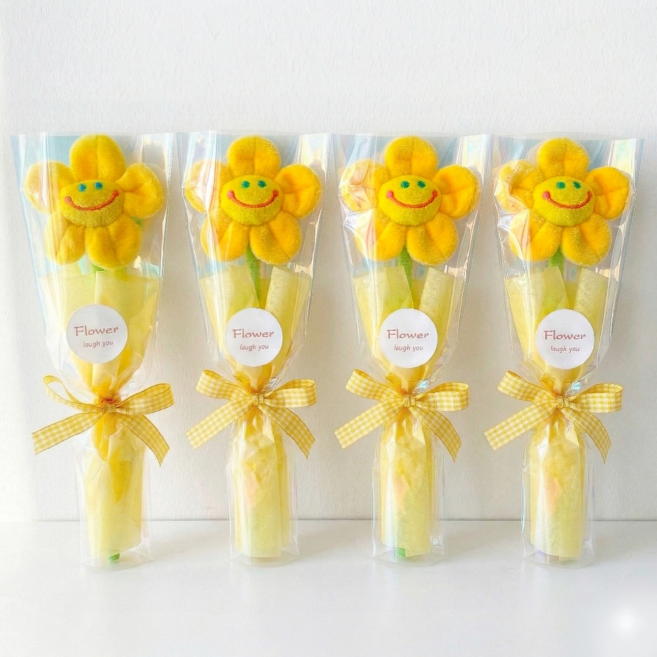 래프유 스마일 꽃인형 꽃다발 4p, 노랑, 4개