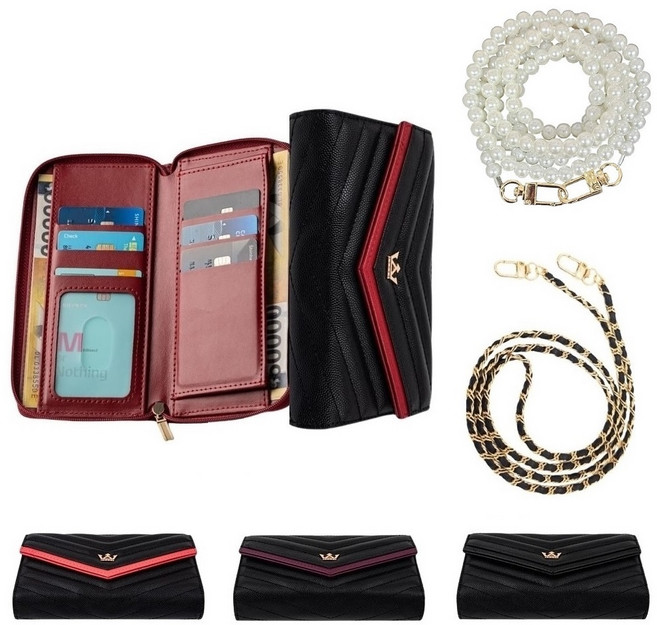 아이폰 11프로맥스 케이스 가죽 모으모 킹골드킹 목줄 (2개) (지퍼) (진주롱 목걸이) 양면 더블 카드 지갑