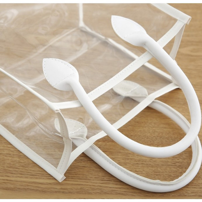 투명 PVC 가방 비닐가방 핸드백 쇼핑백 바캉스 수영장 손잡이 비닐백, 화이트