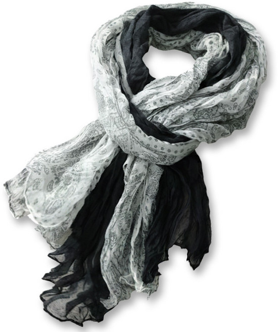 메리앤유 잔꽃나염 내추럴 링클 주름 배색 롱 스카프 머플러