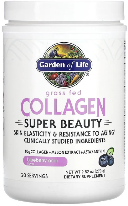 가든오브라이프 목초 사육 콜라겐 슈퍼 뷰티 블루베리 아사이 270g(9.52oz), (아이허브) Garden of Life 그래, 270g, 1개 - 쿠팡