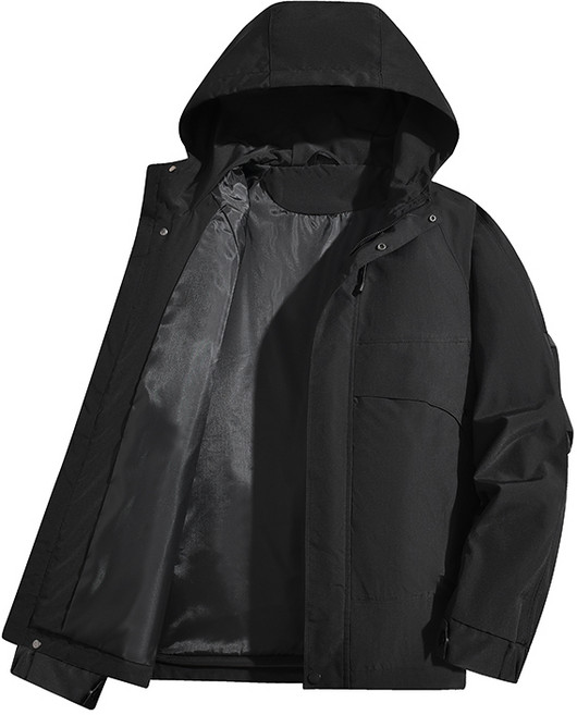 冬新款茄克男工裝外套男同款防風登山服男夾克男連帽外套純色沖鋒衣男