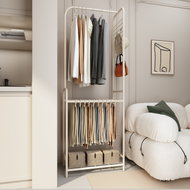 무베즈 올인원 이동식행거 2단 드레스룸 고정식 스탠드 옷걸이 행거, 그레이지