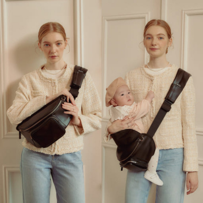 미카 허그 슬링백 아기띠 힙시트 국민 베이비 캐리어 벨트 가방 휴대용 임신선물, 올블랙