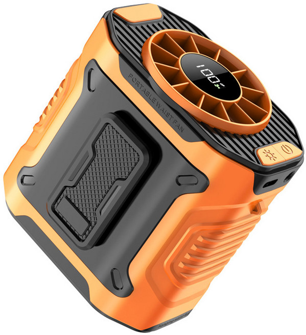 루이스 허리선풍기 저소음 휴대용 목선풍기 다용도 선풍기 야외 캠핑 여행 대풍력 LED 조명 허리걸이 선풍기, 오렌지-PC