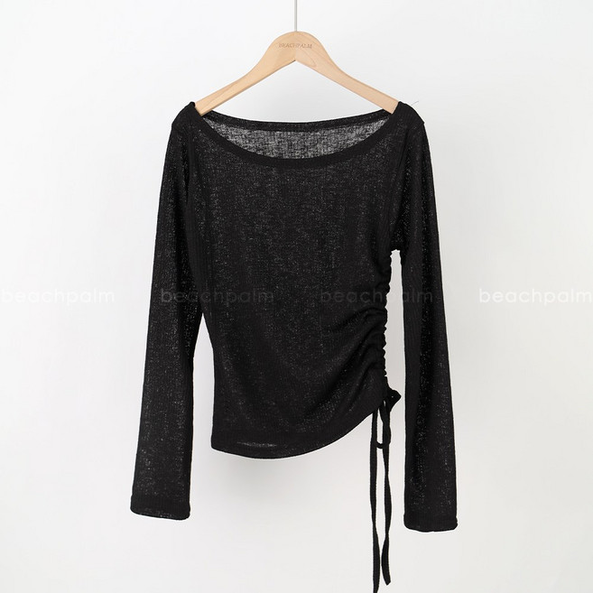 [비치팜]스톡 셔링 커버업 니트 비치웨어 긴팔 상의 여성 여름 썸머 시스루 탑, 블랙