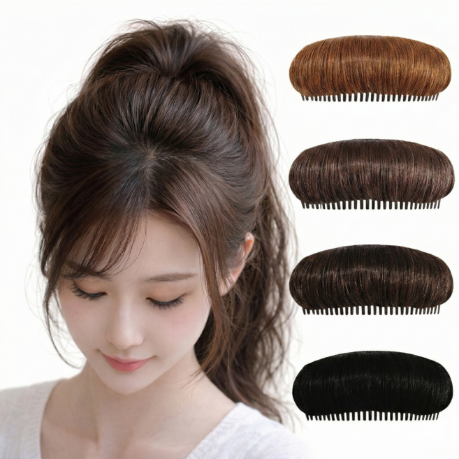 슈리팜 1+1 정수리 볼륨 부분가발 머리핀, 어두운갈색, 2개