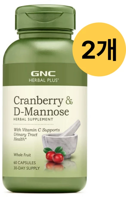 지엔씨 GNC 크랜베리 & D마노스 60캡슐, 2개, 30회분 - 쿠팡