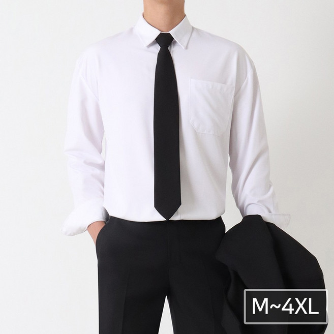 [당일출고] 구김없는 링클프리 오버핏 스판 셔츠 남방 남자 긴팔 와이셔츠 정장셔츠 무지 흰색 검정 빅사이즈 ZZBSH013