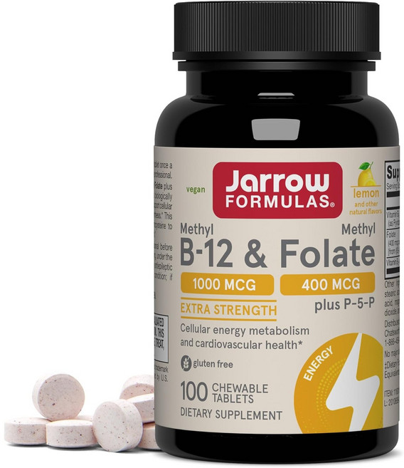 재로우 Methyl B-12 1000mcg & Folate Lemon Flavor 400mcg 츄어블 타블렛, 1개, 100정