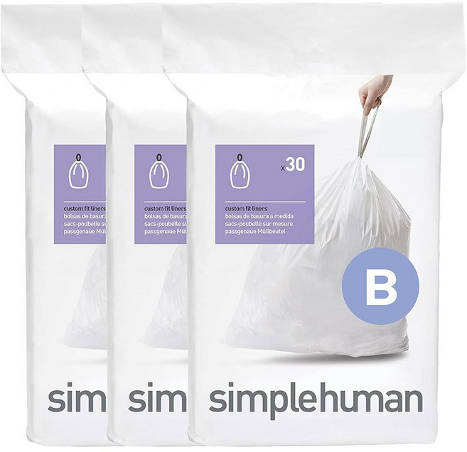 심플휴먼 코드B 화이트 입 simplehuman Code B 90 Count Genuine Custom Fit Liners, 3개