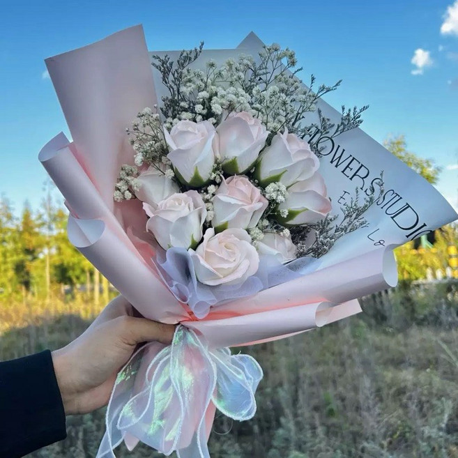 FLOWER STUDIO 玫瑰香皂花花束 櫻花粉大束 情人節畢業教師節生日禮物, 大束 櫻花粉