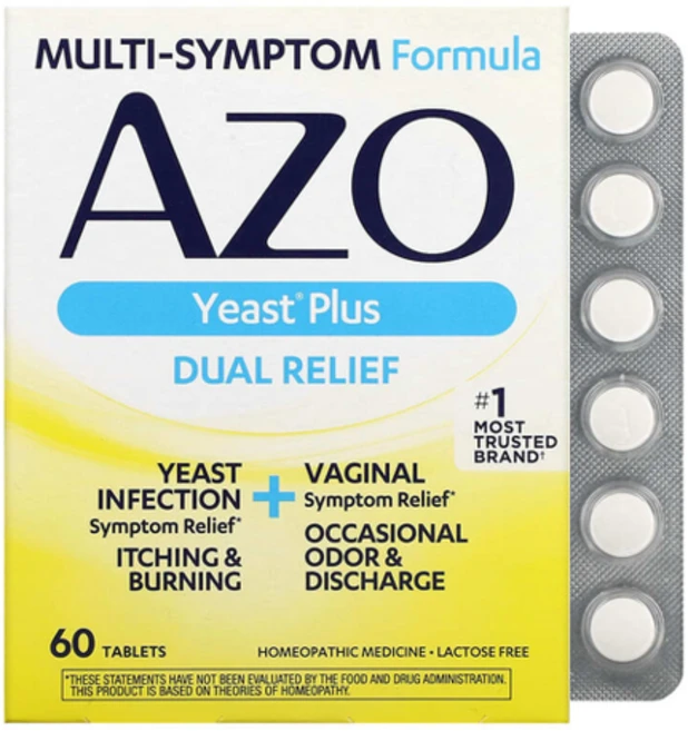 아조 Azo 효모 플러스 이중 구호 정제 감염 및 질 증상 완화 가려움증 작열감, 60정, 1개 - 쿠팡