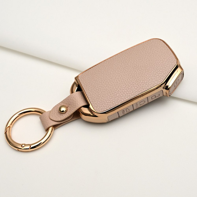 기아 호환 프리미엄 TPU 가죽 자동차 스마트 키 케이스 차 키홀더, 4버튼TL72, 아이보리골드