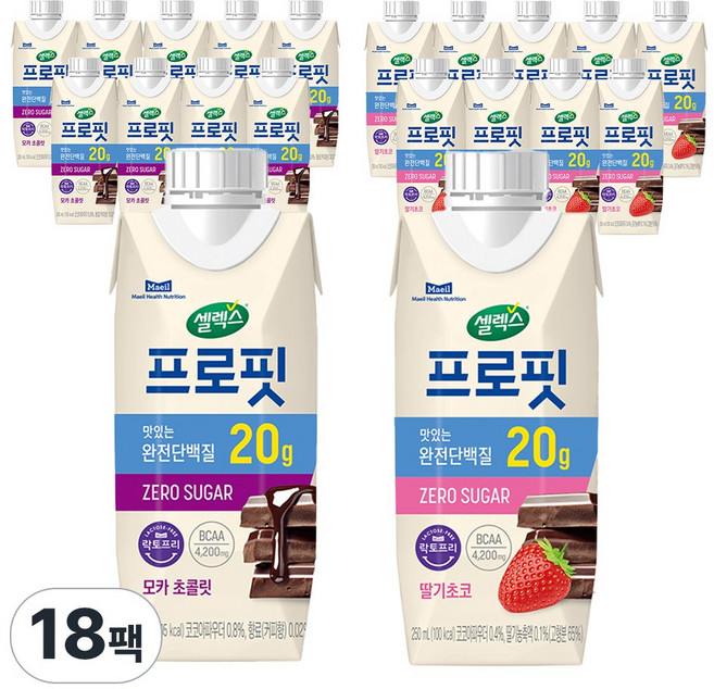 셀렉스 프로핏 음료 모카초콜릿 + 딸기초코, 18개, 250ml