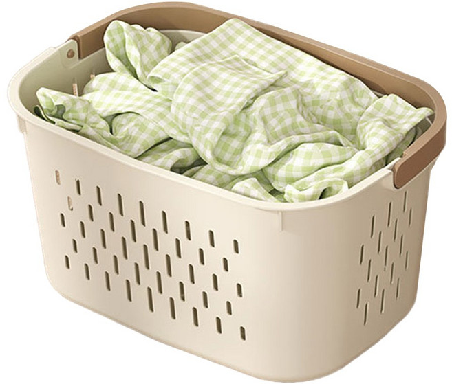 앞날창창 손잡이 세탁 바구니 플라스틱 빨래통, 베이지