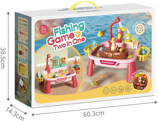 [티케이샵] 2in1 낚시 주방놀이 역할놀이 장난감, 핑크, 1개