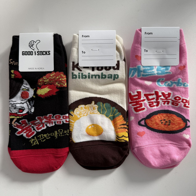 도톤앤보리 양말 3켤레 세트 비빔밥 불닭볶음면 외국인 기념품 서울 선물 굿즈 케데헌