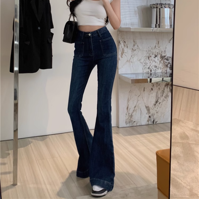 VIISHOW 여성 스판 슬림 부츠컷 청바지 하이웨스트 롱 바지